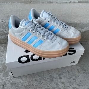 Adidas 7.5 Women's VL Court Bold Platform Sneakers Grey Blue